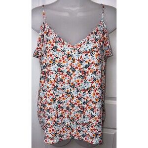 Loft Small Cami Ruffle Spaghetti Strap Tank Top Floral women spring cottage